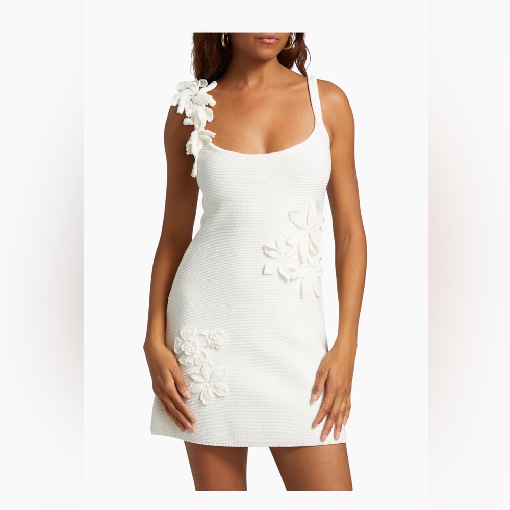 AMUR White One Shoulder Dress with Floral Accents